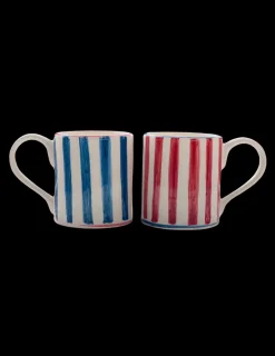 Red and Blue Ceramic Mug, Set of 6