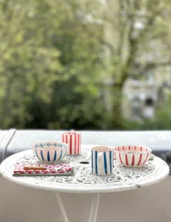 Red and Blue Ceramic Mug, Set of 6