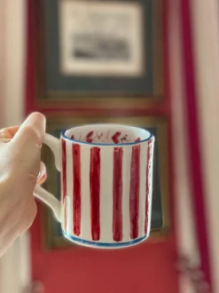 Red and Blue Ceramic Mug, Set of 6