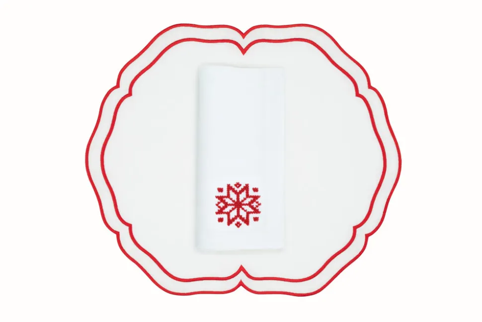 Red Snowflake Napkin and Nilufer Placemat, Set of 2