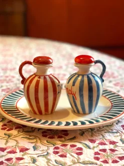 Red, White Blue Olive Oil and Vinegar Bottle, Set of 2