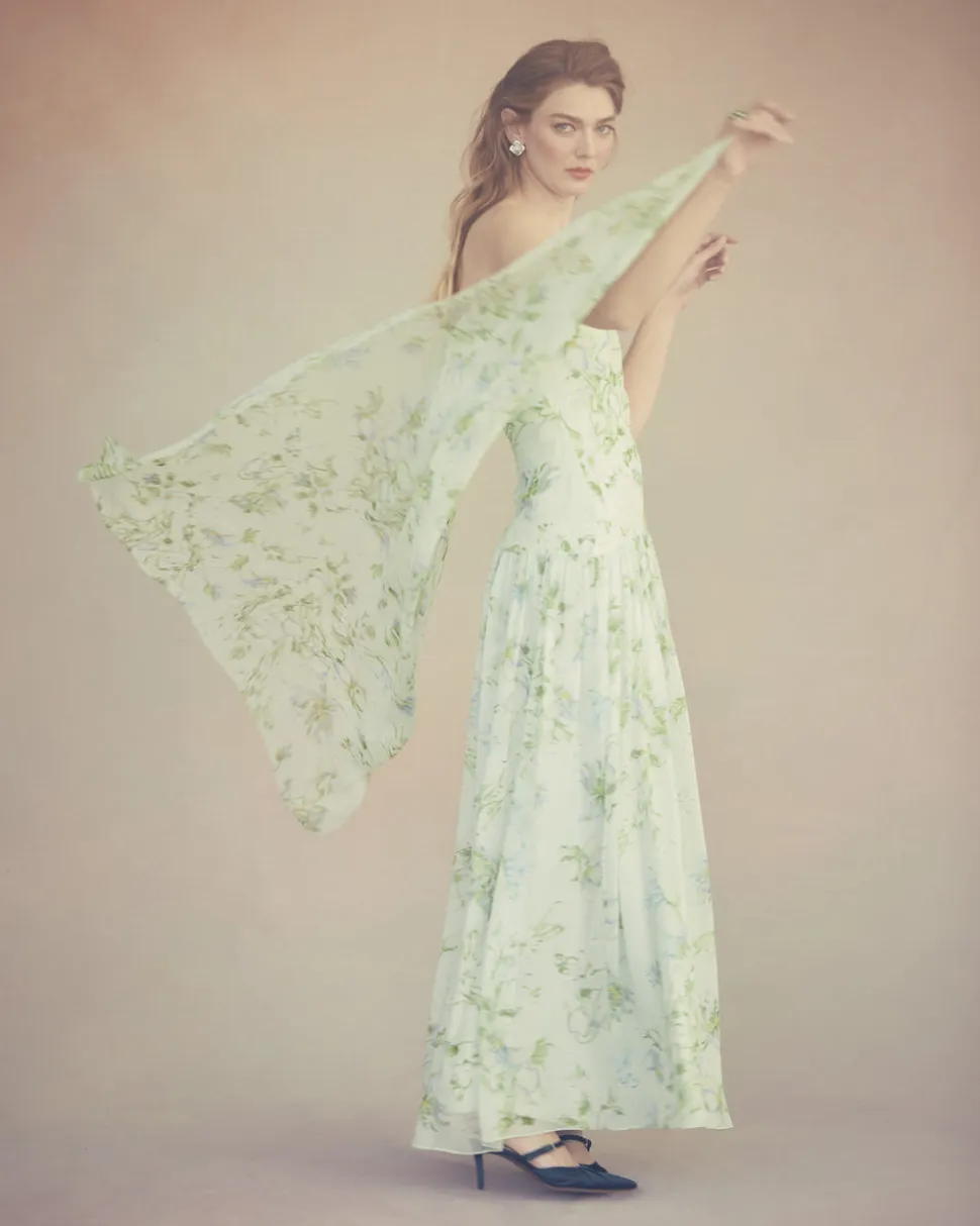 Remy Dress in Celadon Bloom Silk Chiffon