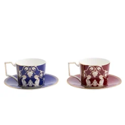Renaissance Mix Teacup Saucer in Gold & Red, in Set of 2