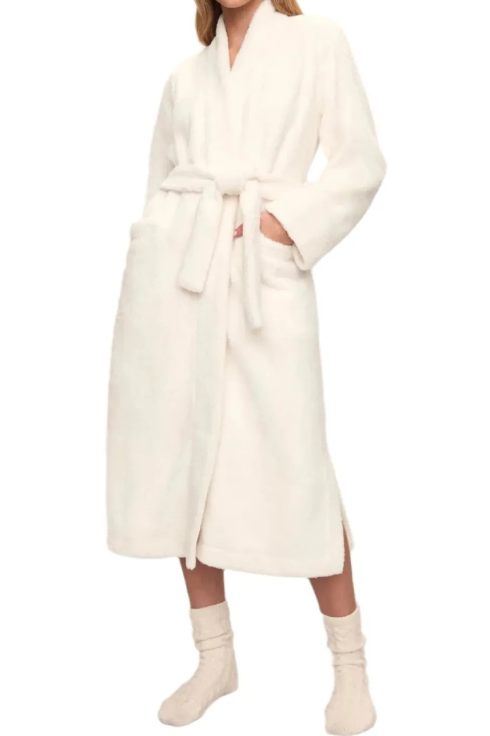 Renew Plush Long Robe In Ivory