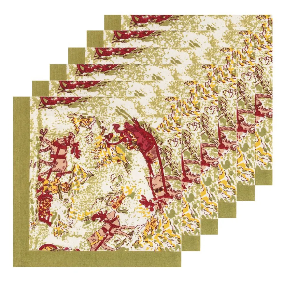 Renne Reindeer Napkins in Red & Green, Set of 6
