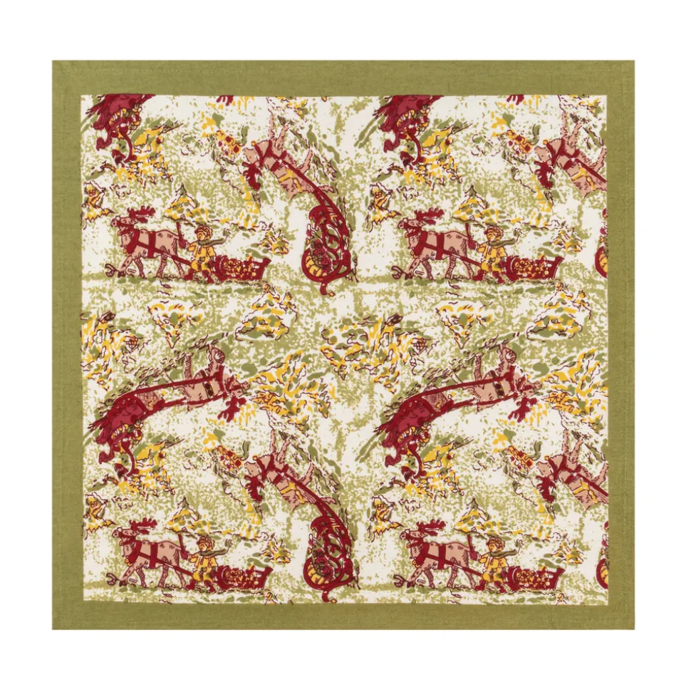 Renne Reindeer Napkins in Red & Green, Set of 6