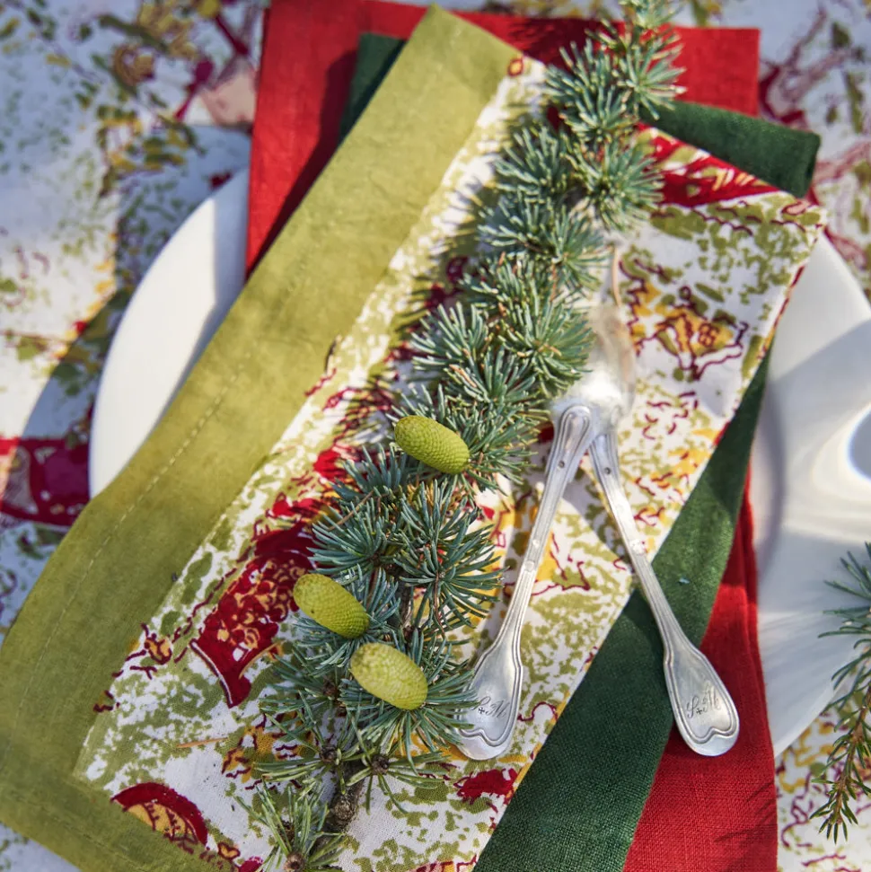 Renne Reindeer Napkins in Red & Green, Set of 6