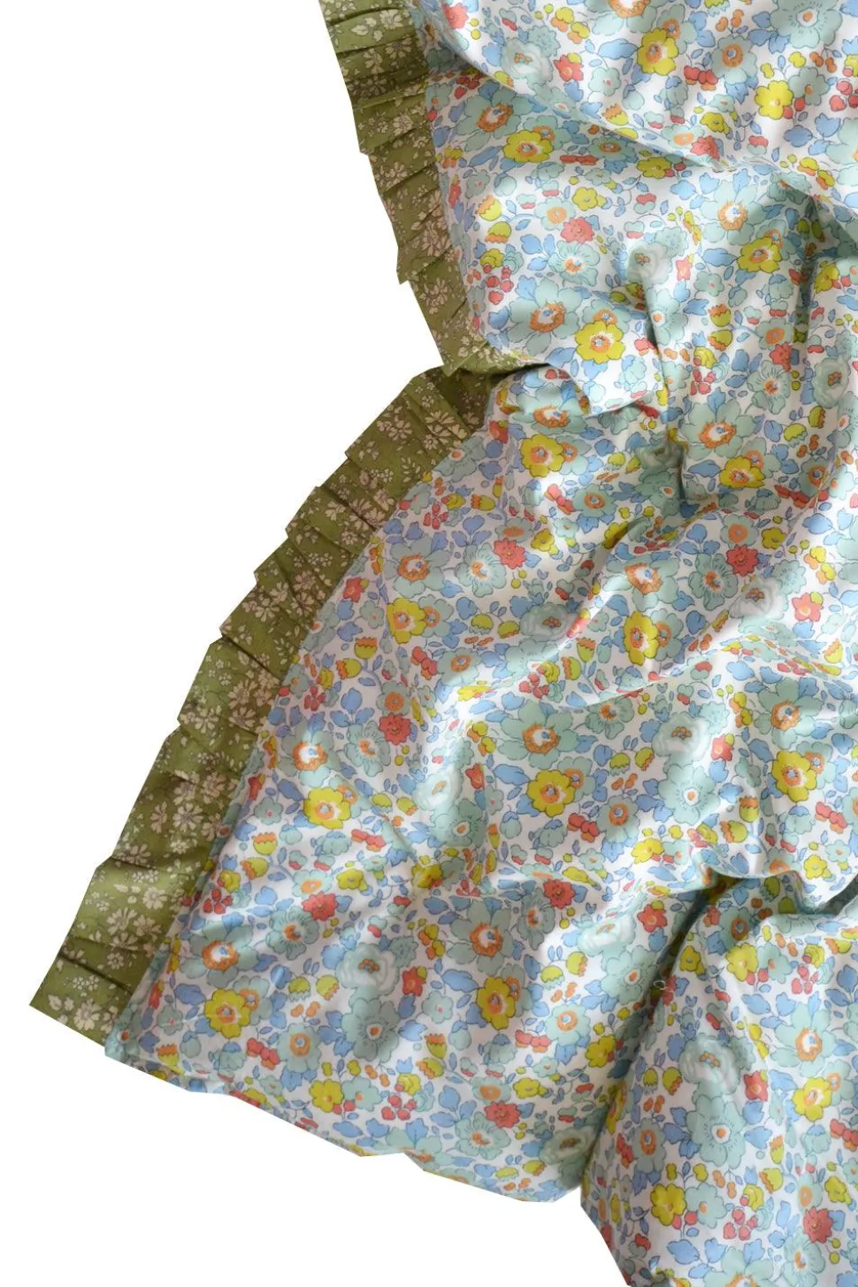 Reversible Ruffle Edge Heirloom Quilt Made With Liberty Fabric in Betsy Sage & Capel Pistachio