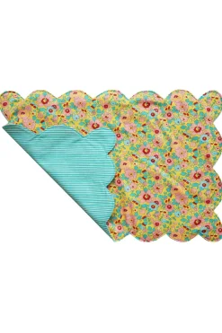 Reversible Scalloped Placemat Made With Liberty Fabric in Betsy Sunflower & Elements Green