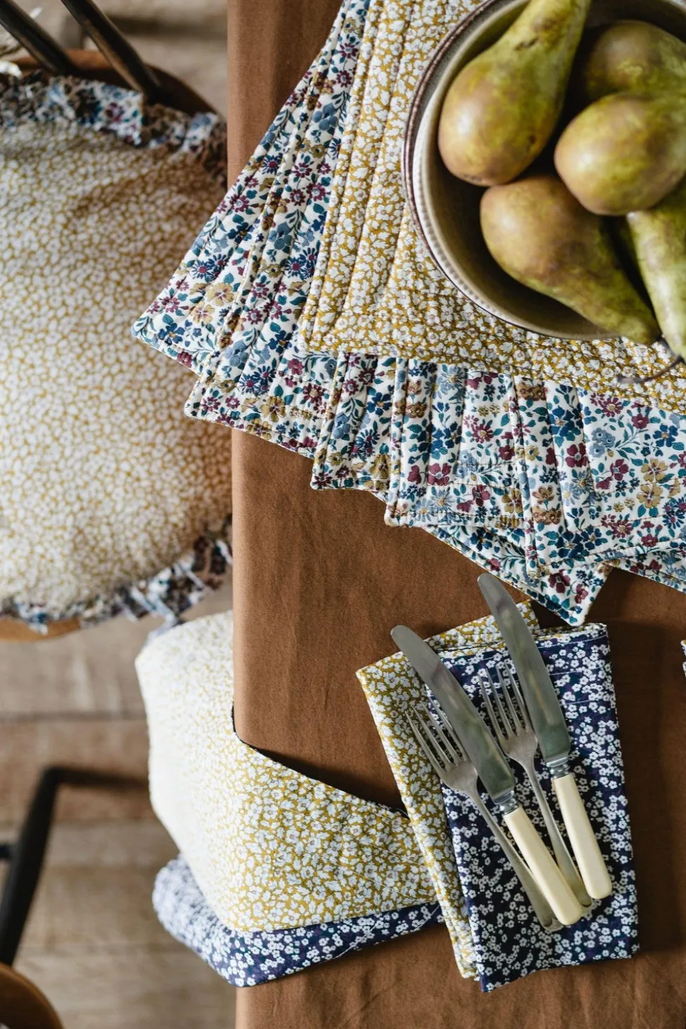 Reversible Stitch Napkin Set Made With Liberty Fabric in Feather Meadow & Mitsi Valeria