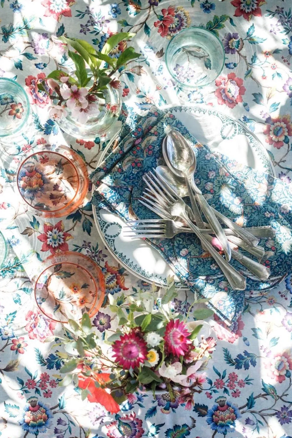 Reversible Stitch Napkin Set Made With Liberty Fabric in Strawberry Thief & Capel