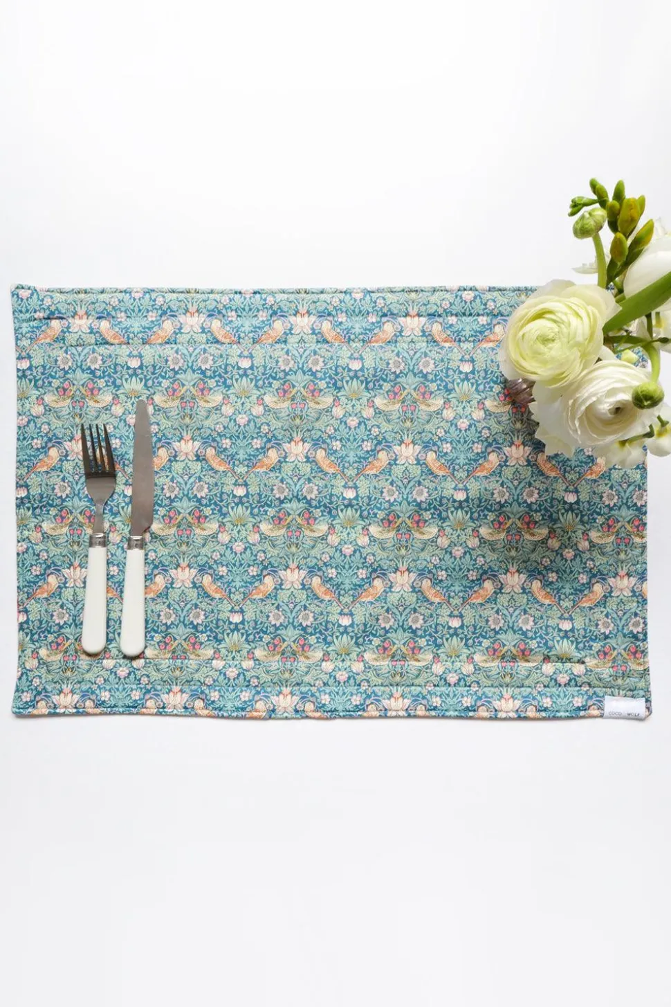 Reversible Stitch Placemat Made With Liberty Fabric in Strawberry Thief & Eva Belle