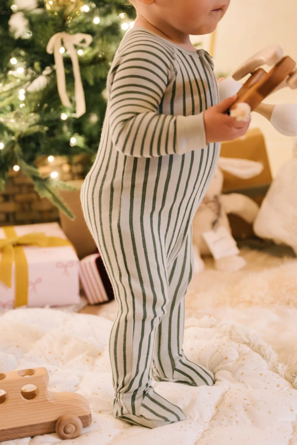 Ribbed Baby Sleeper in Stripes Away Evergreen