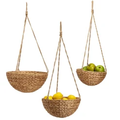 Rice Nut Weave Round Hanging Basket, Set of 3