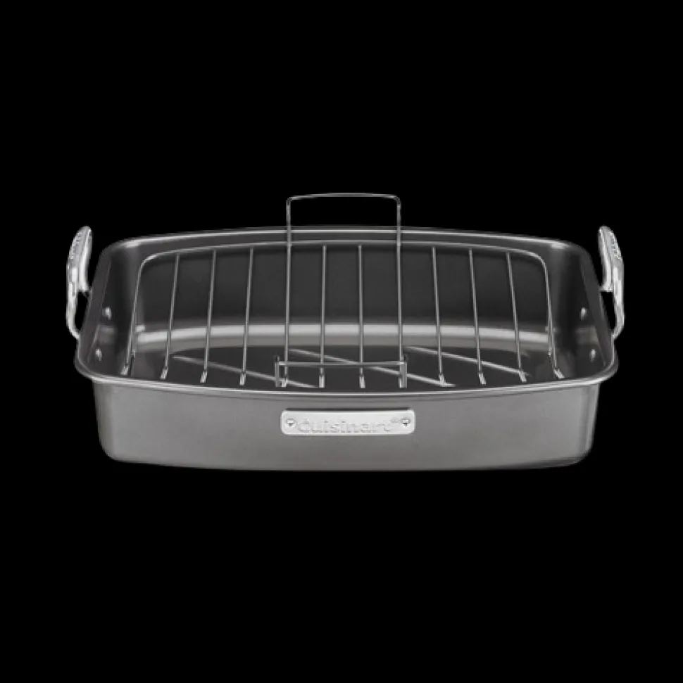 Roasting And Lasagna Pans 17" x 13" Nonstick Roaster with V-Rack in Black