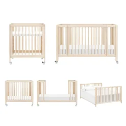 Rolli 9-in-1 Convertible All-Stages® Crib with Bassinet & Toddler Bed Conversion Kits in Washed Natural