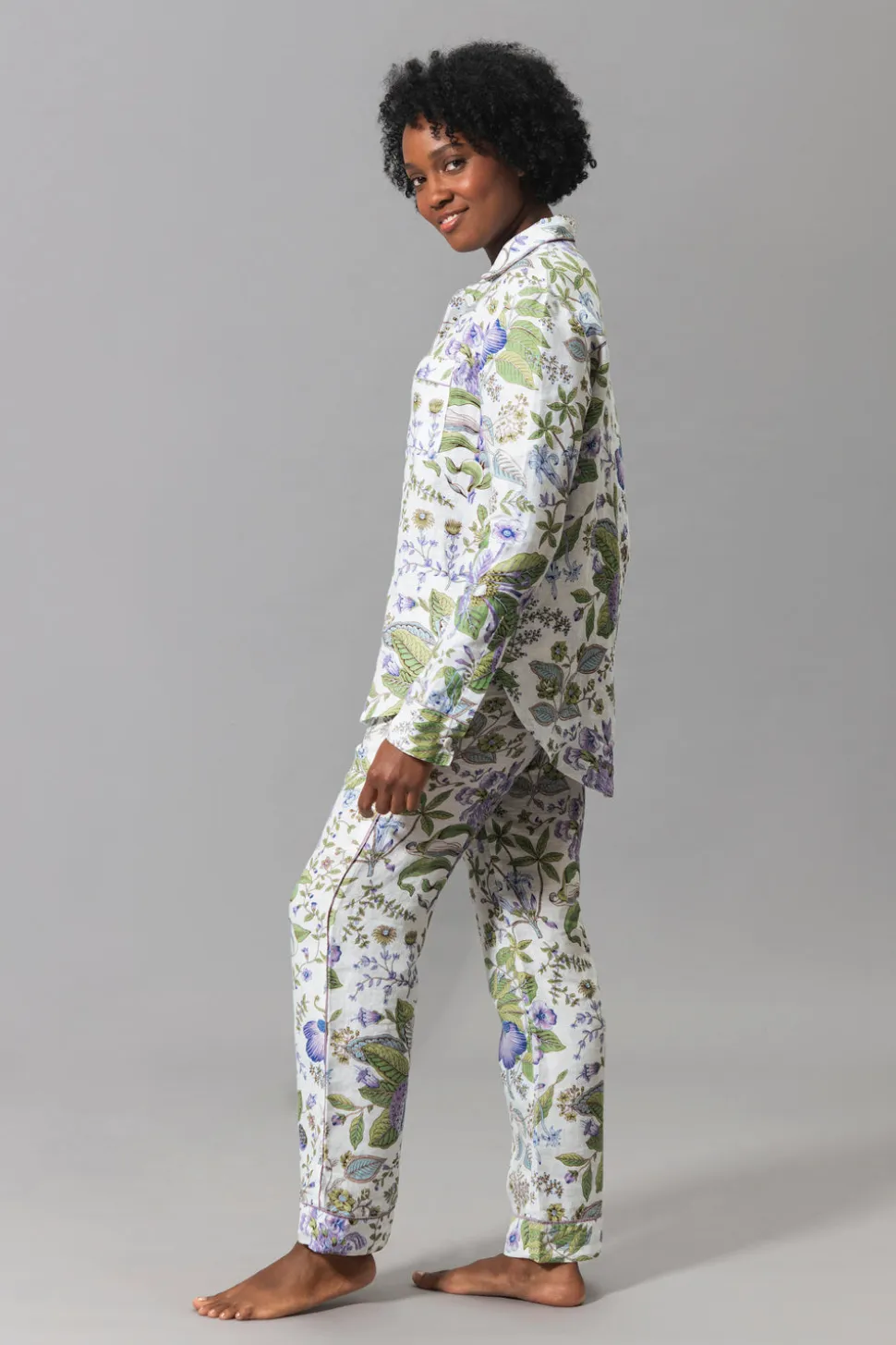 Roman Pajama Set in Pomegranate Linen Lilac