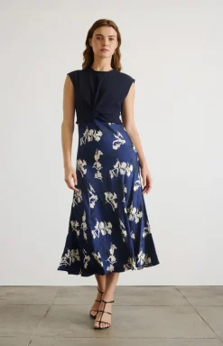 Rosabeth Dress in Maritime Blue & Cream Multi