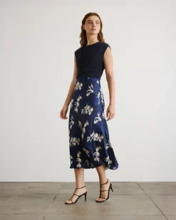 Rosabeth Dress in Maritime Blue & Cream Multi