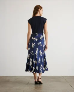 Rosabeth Dress in Maritime Blue & Cream Multi