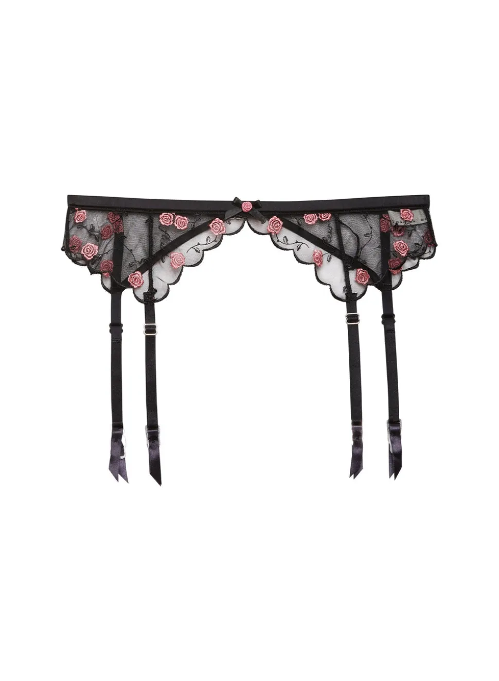 Rose & Vine Embroidery Garter Belt in Black