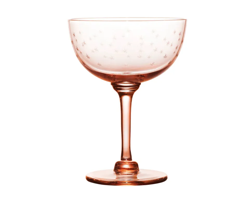 Rose Champagne Saucers With Stars Design, Set of 4