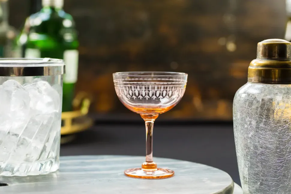 Rose Champagne Saucers With Ovals Design, Set of 4