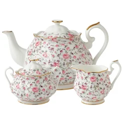 Rose Confetti Teapot, Sugar, Cream, 3 Piece Set