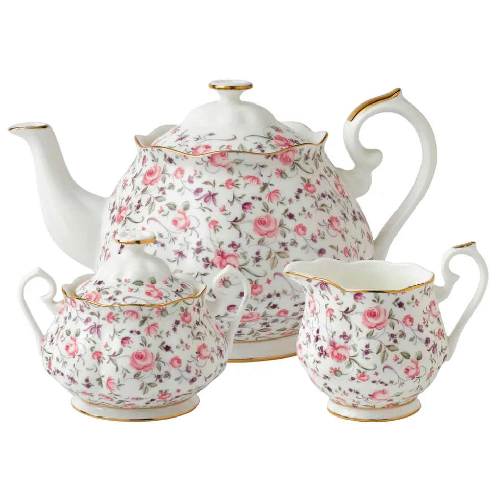 Rose Confetti Teapot, Sugar, Cream, 3 Piece Set