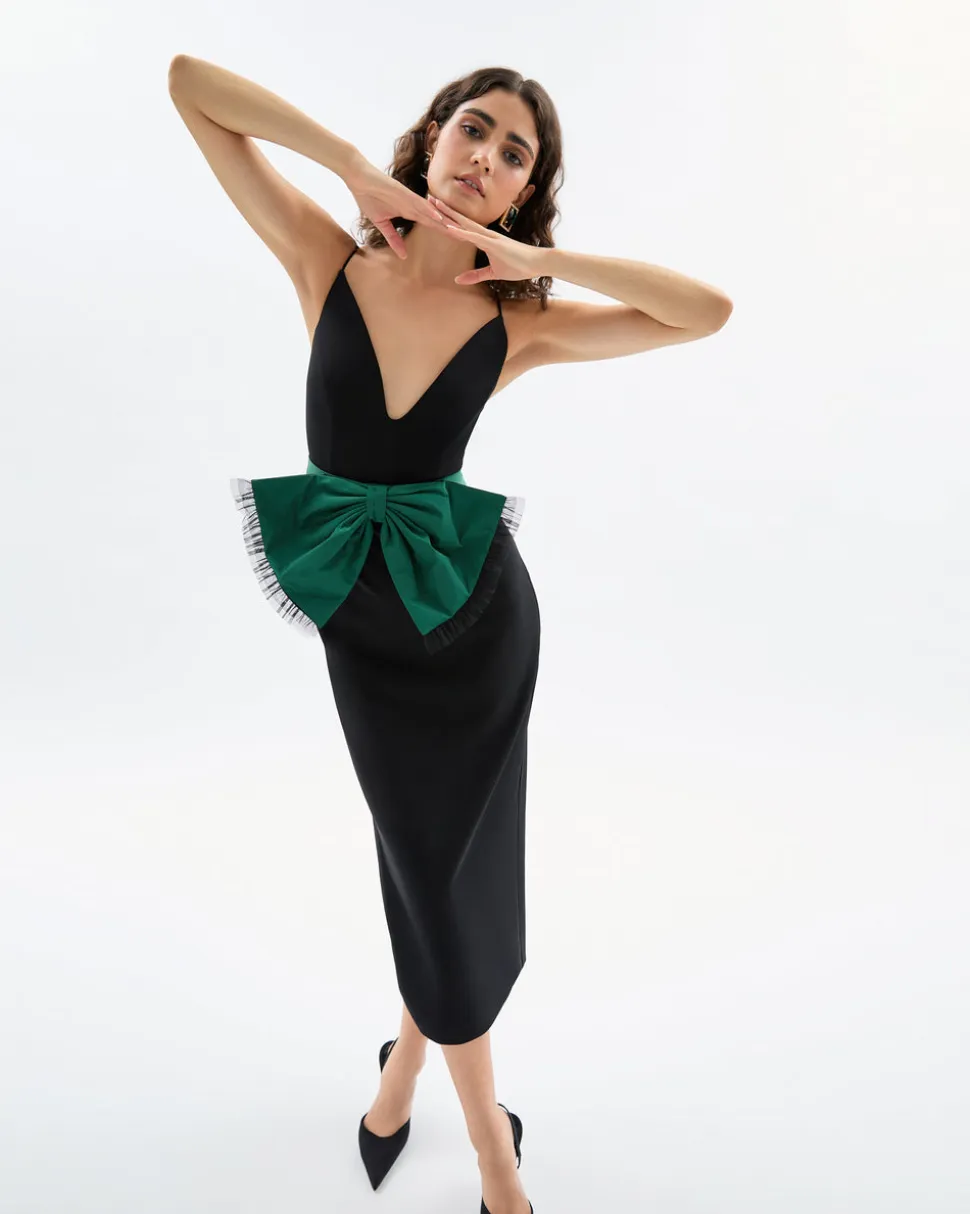 Rose Dress in Noir & Emerald Multi