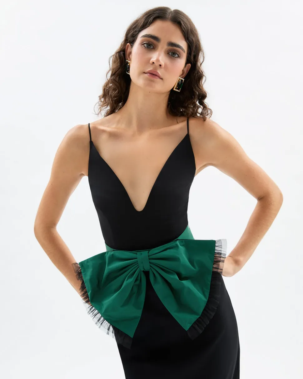 Rose Dress in Noir & Emerald Multi
