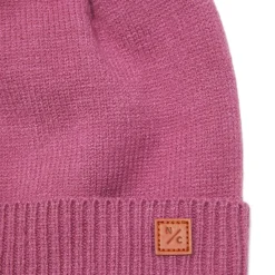 Rose Pink Knit Winter Hat with Faux Fur Pom