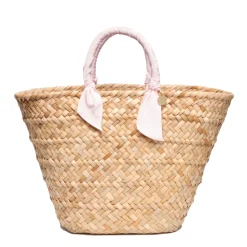 Rosie Woven Straw Ribbon-Handle Tote