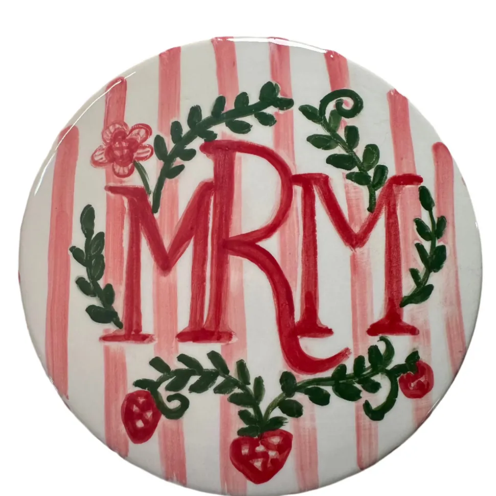 Round Keepsake Box in Stripes & Strawberries
