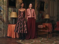Rousseau Burgundy Floral Brocade Midi Dress