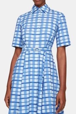 Rubie Dress In Blue Painted Gingham Cotton Poplin