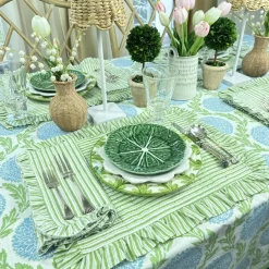 Ruffle Napkin in Green Stripes, Set of 4