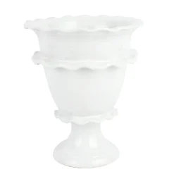 Rustic Garden White Ruffle Tall Footed Cachepot