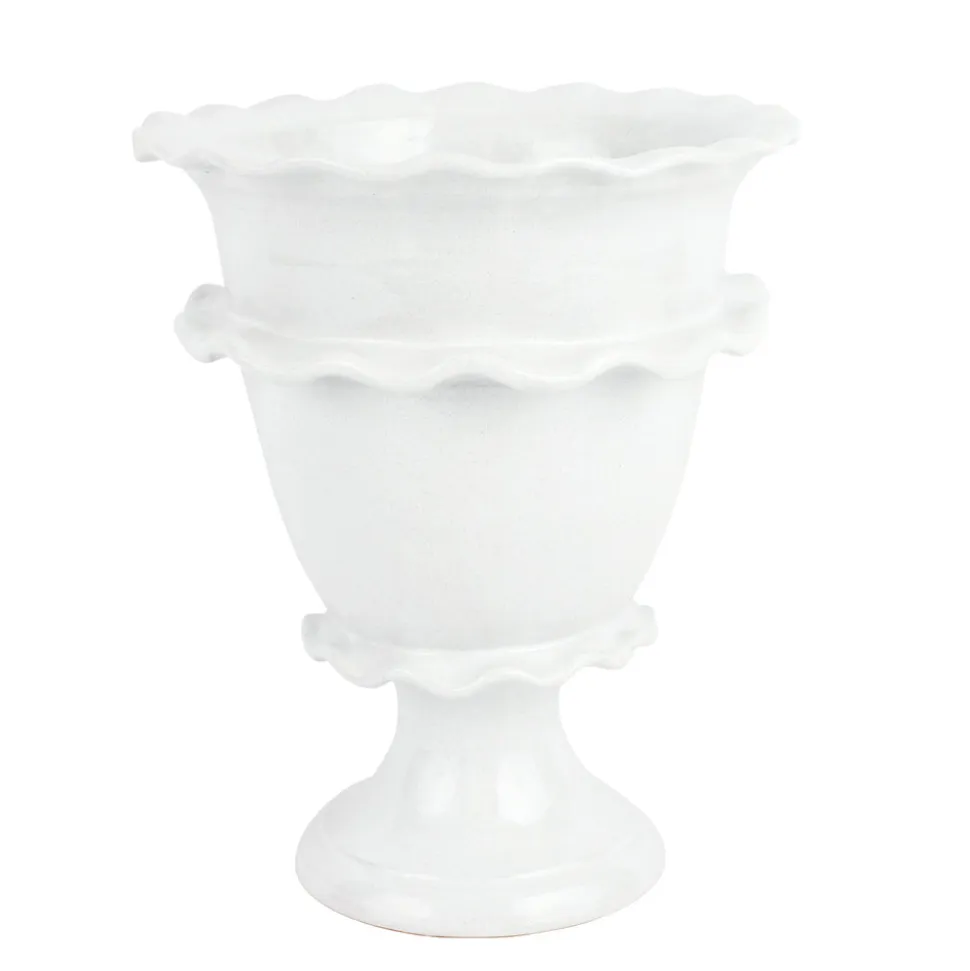 Rustic Garden White Ruffle Tall Footed Cachepot