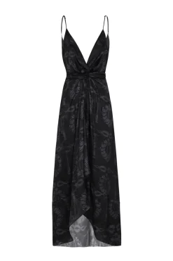 Sabina Silk Jacquard Midi Dress in Black