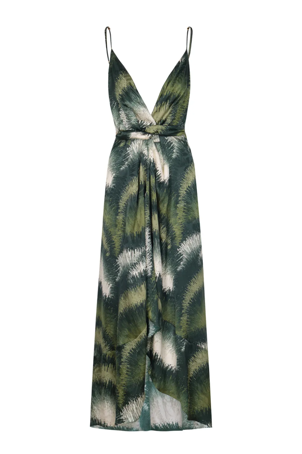 Sabina Silk Jacquard Midi Dress in Green Brushed