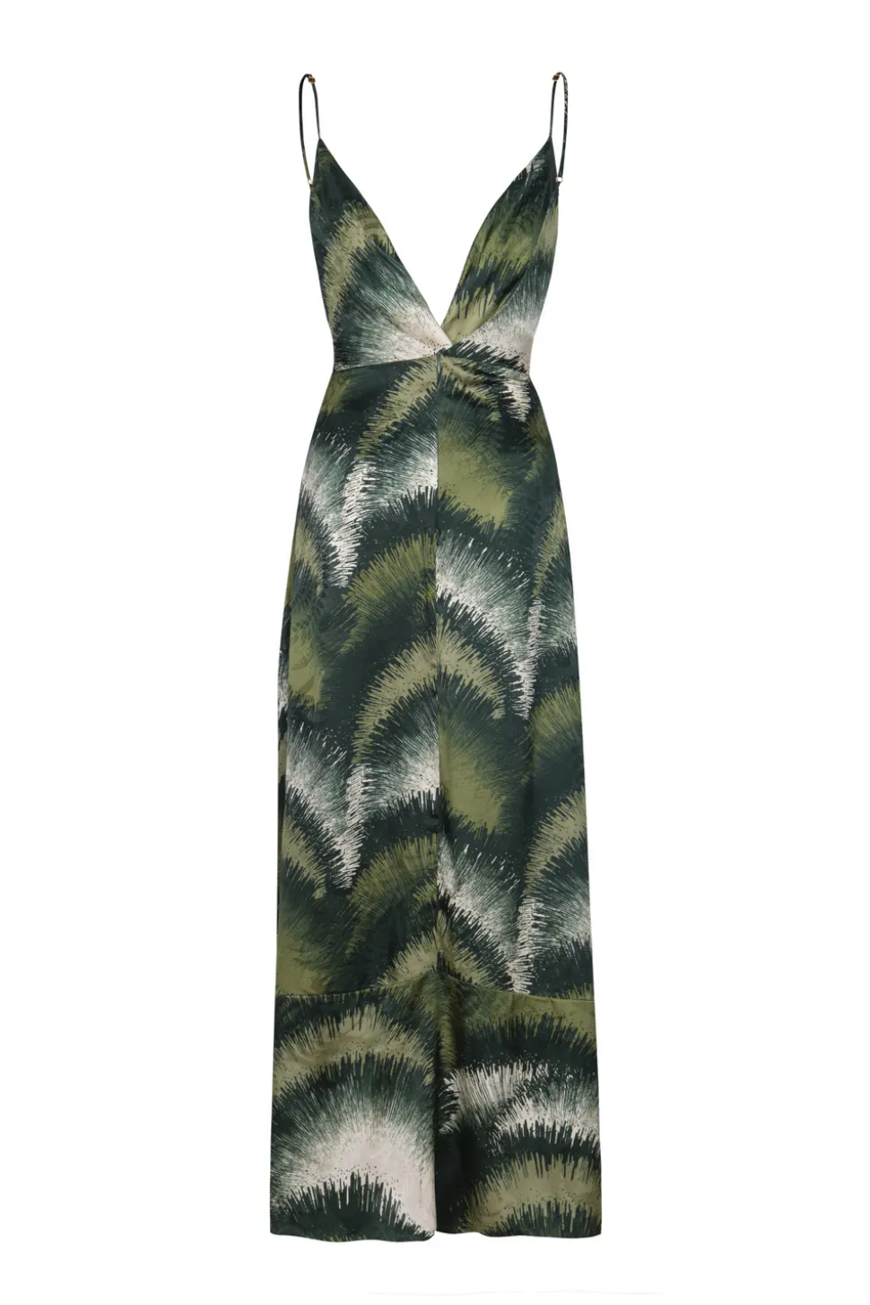 Sabina Silk Jacquard Midi Dress in Green Brushed