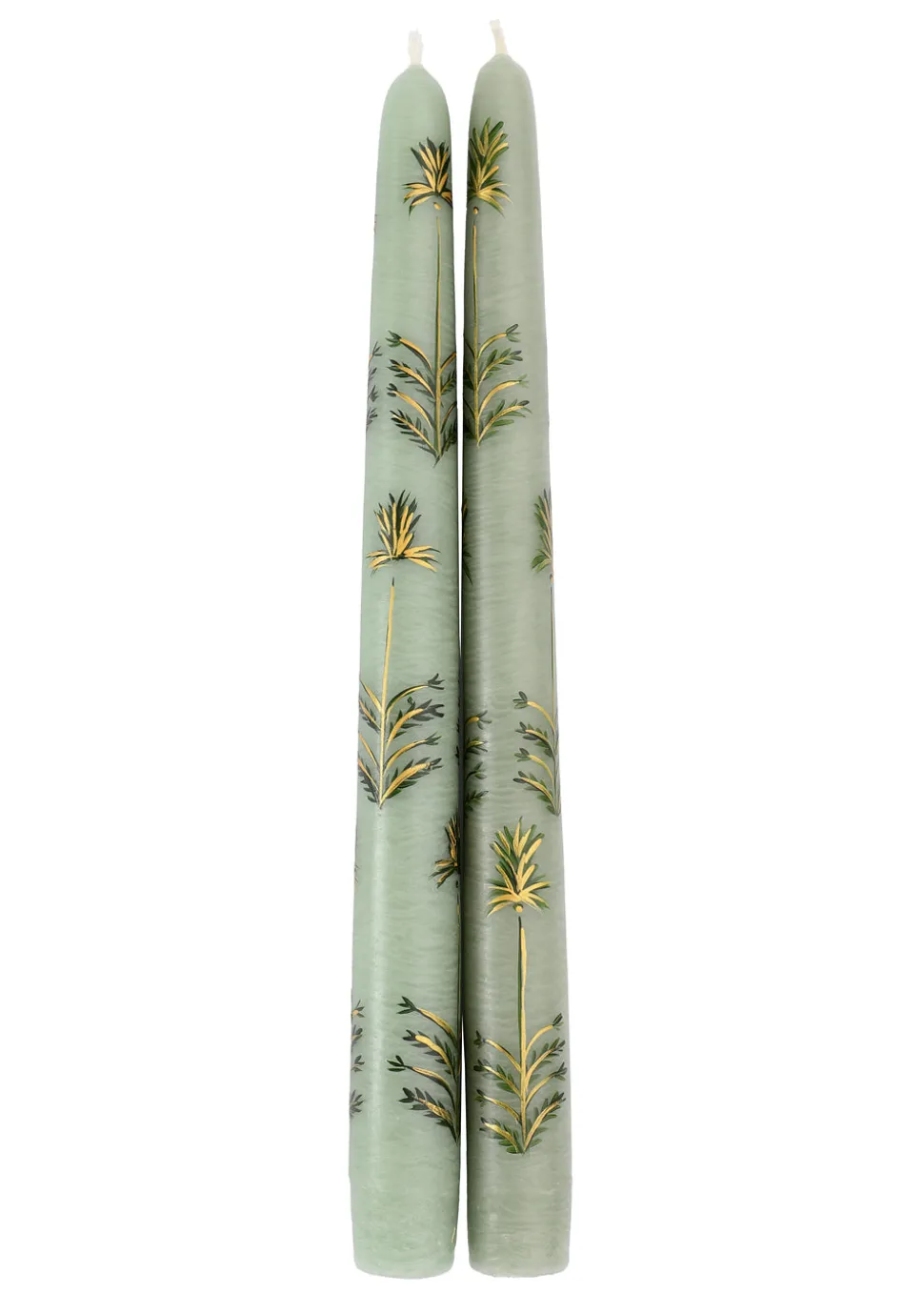 Sage Chrysanthemum Hand-Painted Taper Candles Set of Two