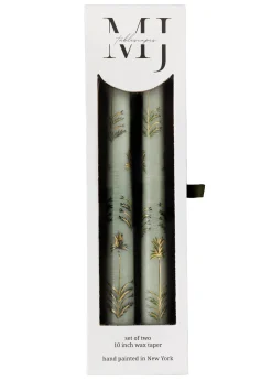 Sage Chrysanthemum Hand-Painted Taper Candles Set of Two
