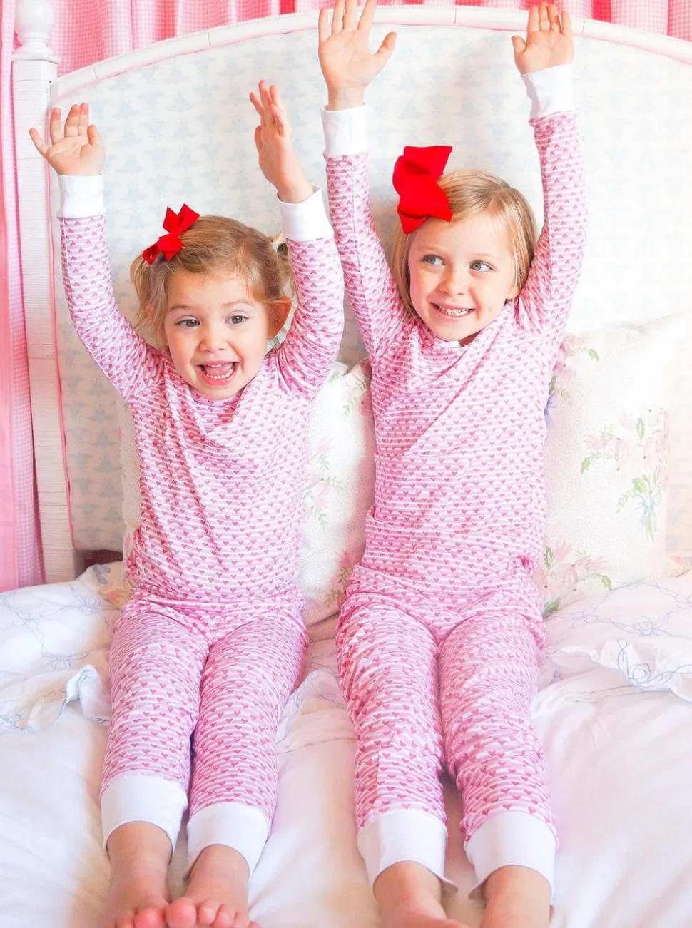 Sailor Hearts Two Piece Kids Pajamas in Posie Pink