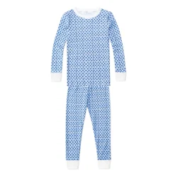 Sailor Hearts Two Piece Kids Pajamas in Chatham Blue