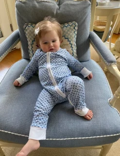 Sailor Hearts Zip Baby Onesie in Chatham Blue