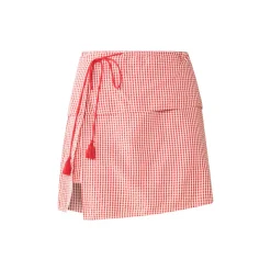 Sam Skort x Rainey Collaboration in Red Gingham with Cream Crochet Applique
