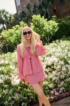 Sam Skort x Rainey Collaboration in Red Gingham with Cream Crochet Applique