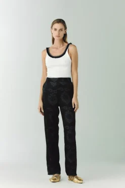 Santo Tomas Silk Jacquard Pants in Black